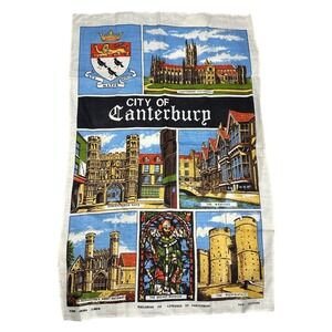 Vintage City of Canterbury Pure Irish Linen Tea Towel Souvenir England Landmarks
